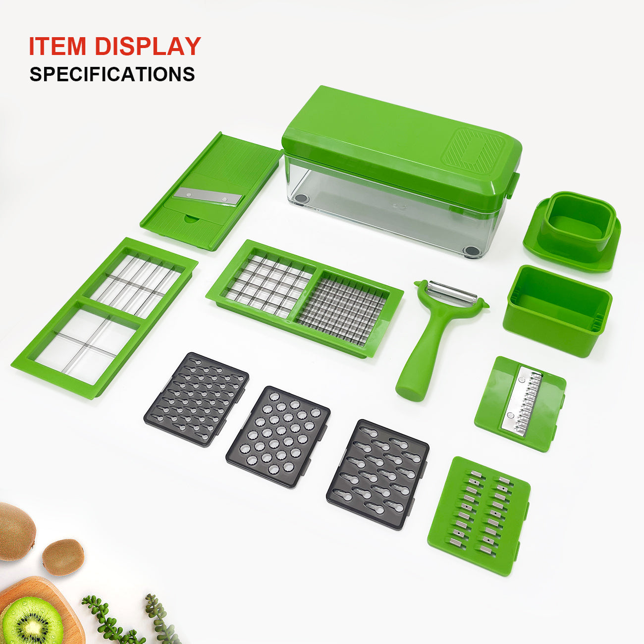 Green Multifunctional 14 in 1 Vegetable Chopper - 10 Blades