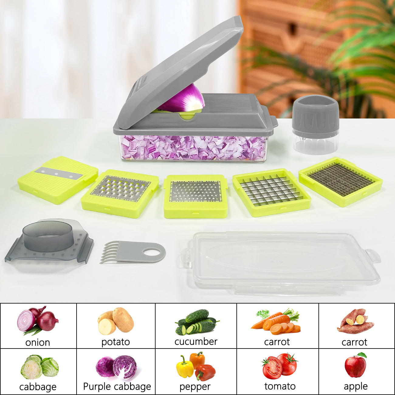 All-in-1 Mandoline Slicer Spiralizer & Chopper - Gray