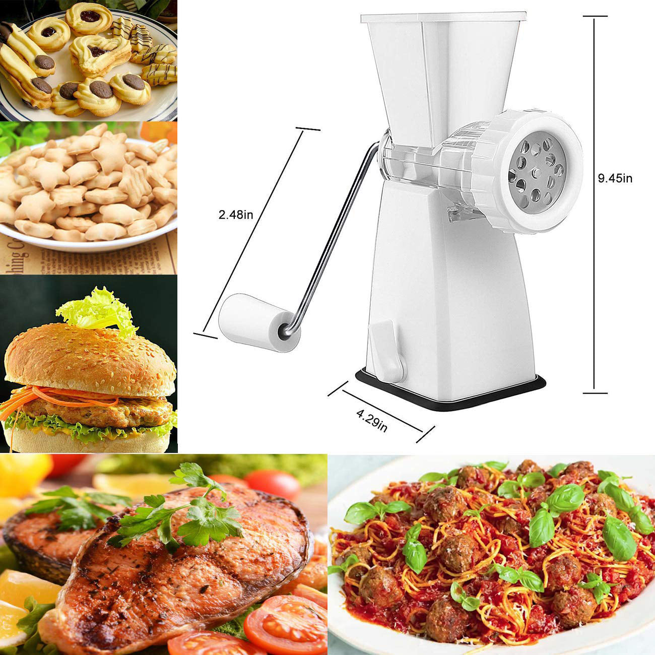 Manual Meat Grinder with Stainless Steel Blades -Withe