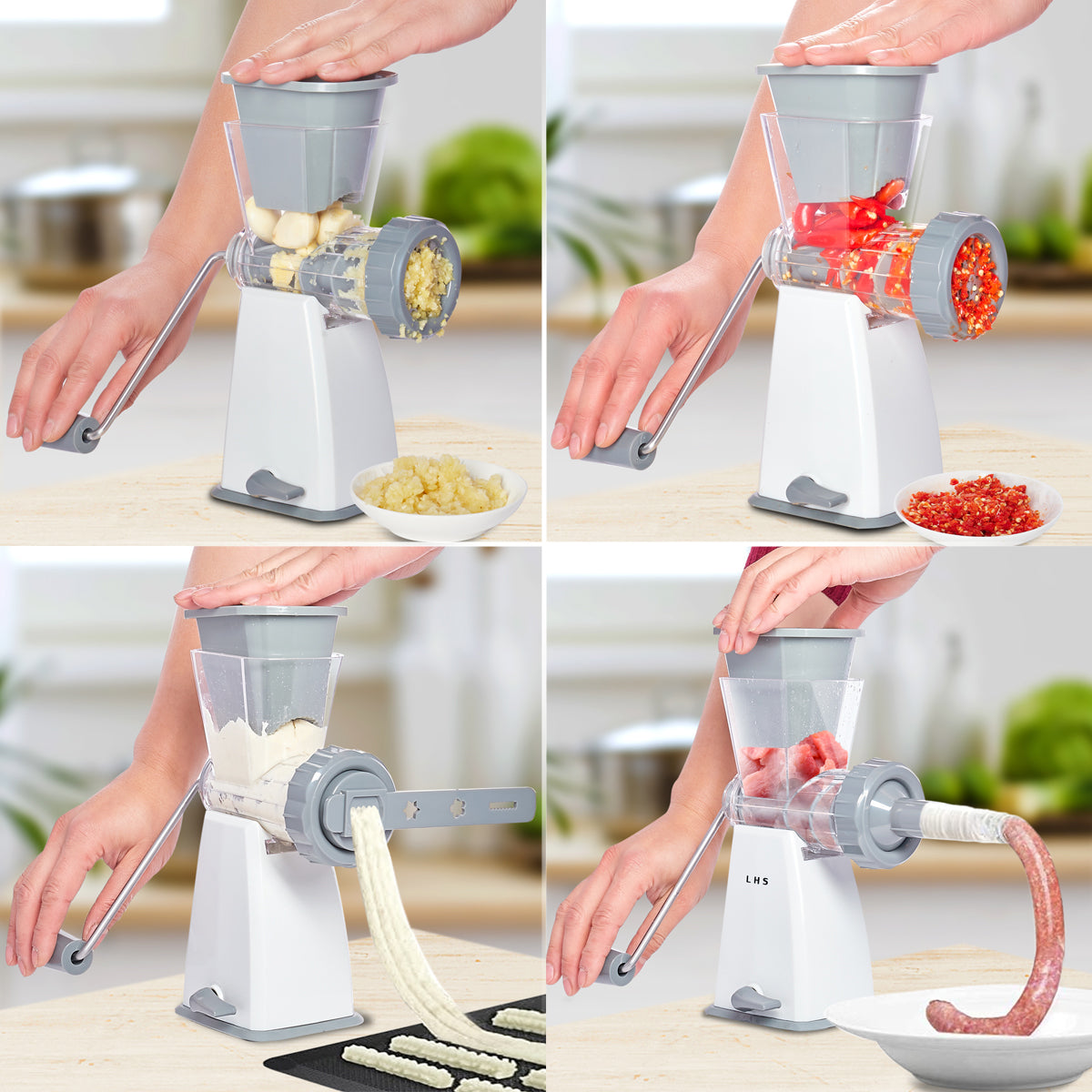Manual Meat Grinder with Stainless Steel Blades -Gray