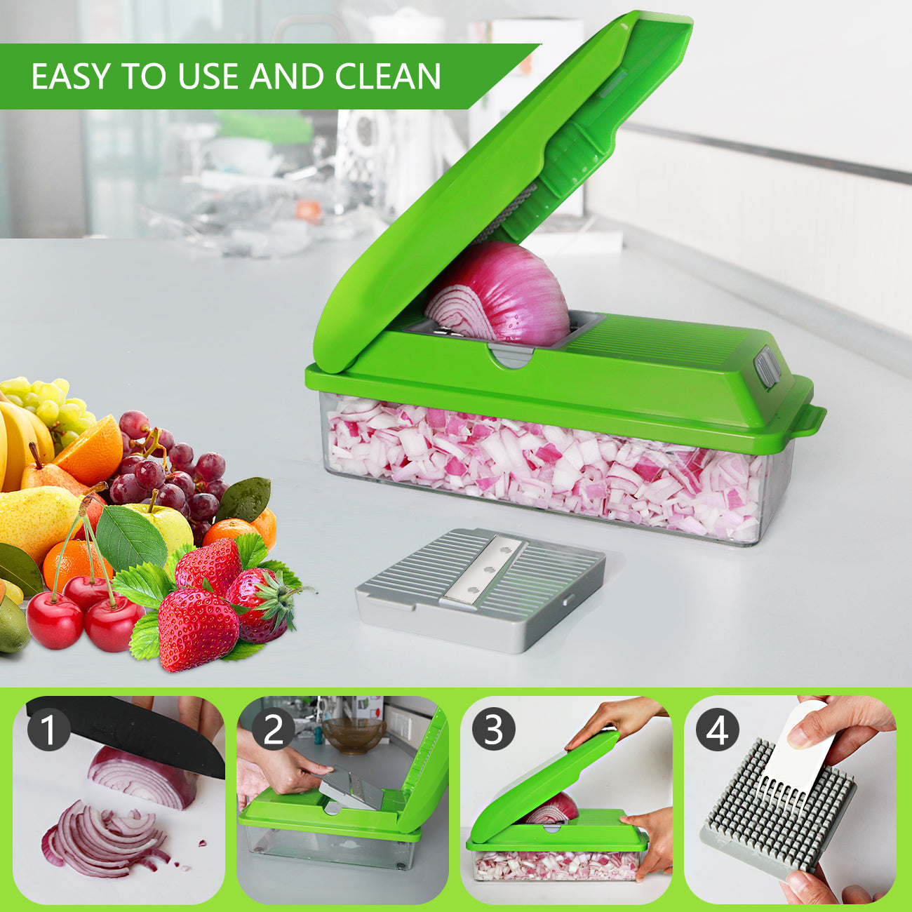 Green Vegetable Chopper - 3 Blades