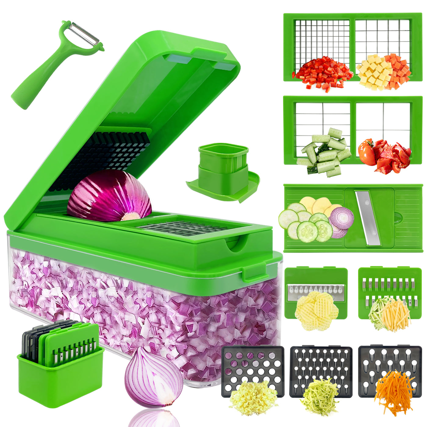 Green Multifunctional 14 in 1 Vegetable Chopper - 10 Blades
