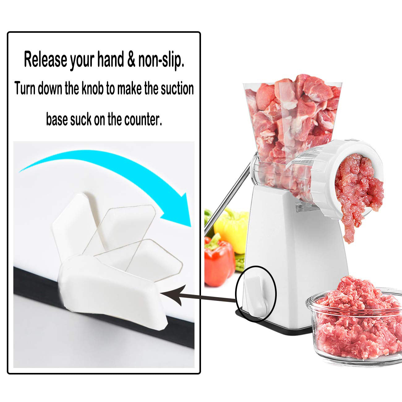 Manual Meat Grinder with Stainless Steel Blades -Withe