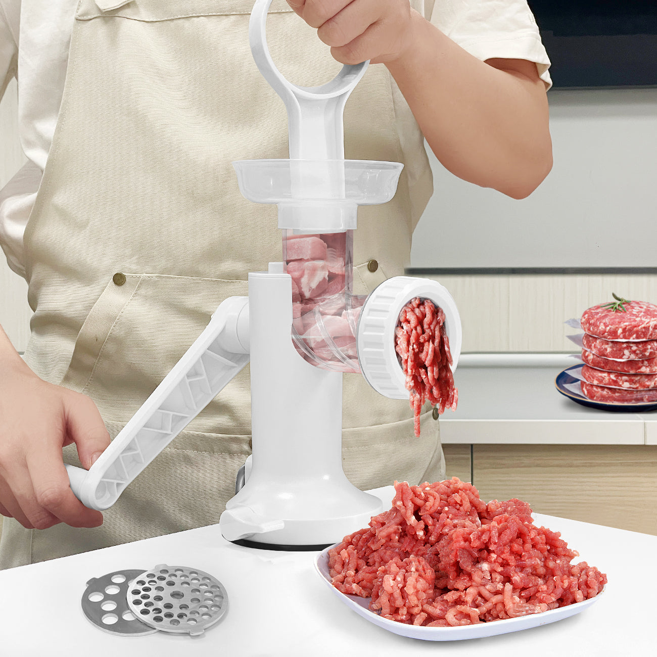 3-in-1Manual Meat Grinder, With Stainless Steel Blades