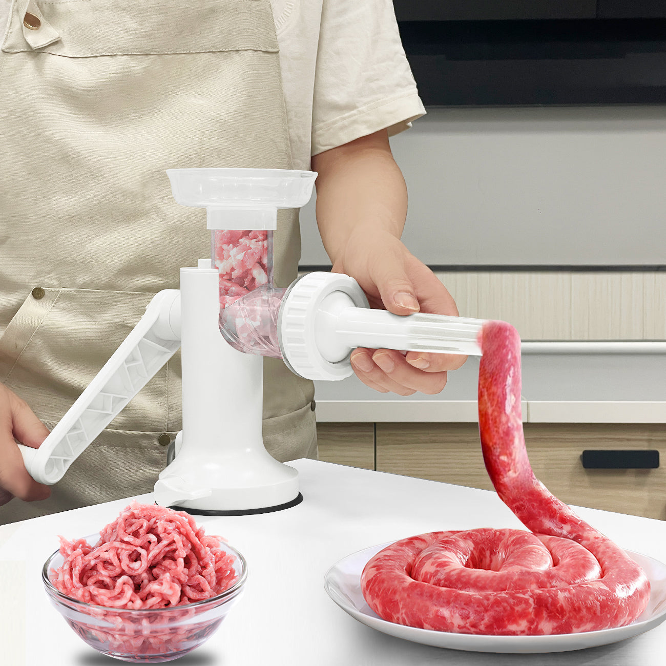 3-in-1Manual Meat Grinder, With Stainless Steel Blades