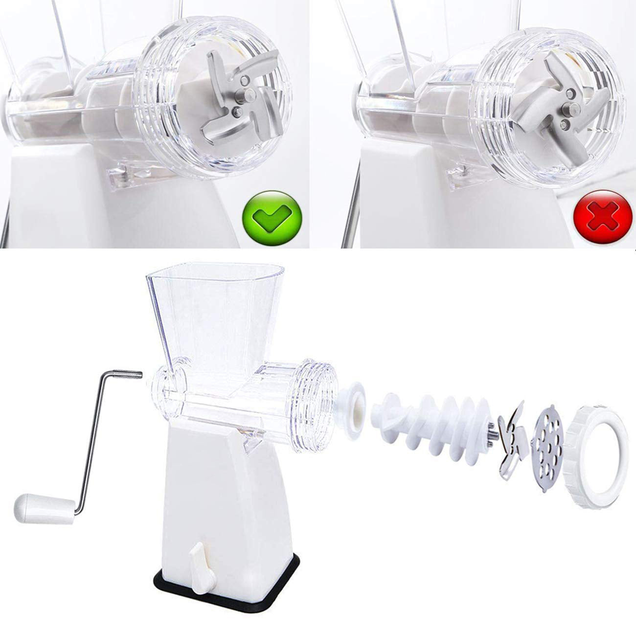 Manual Meat Grinder with Stainless Steel Blades -Withe