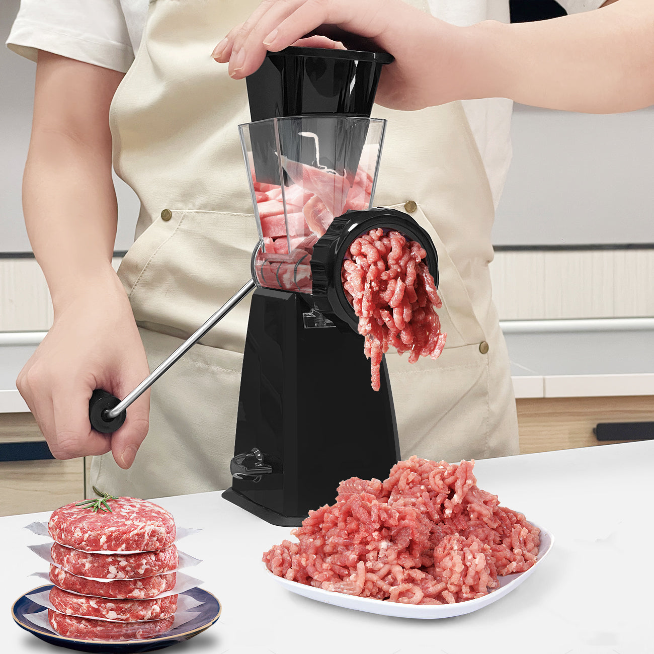 Manual Meat Grinder with Stainless Steel Blades -Black