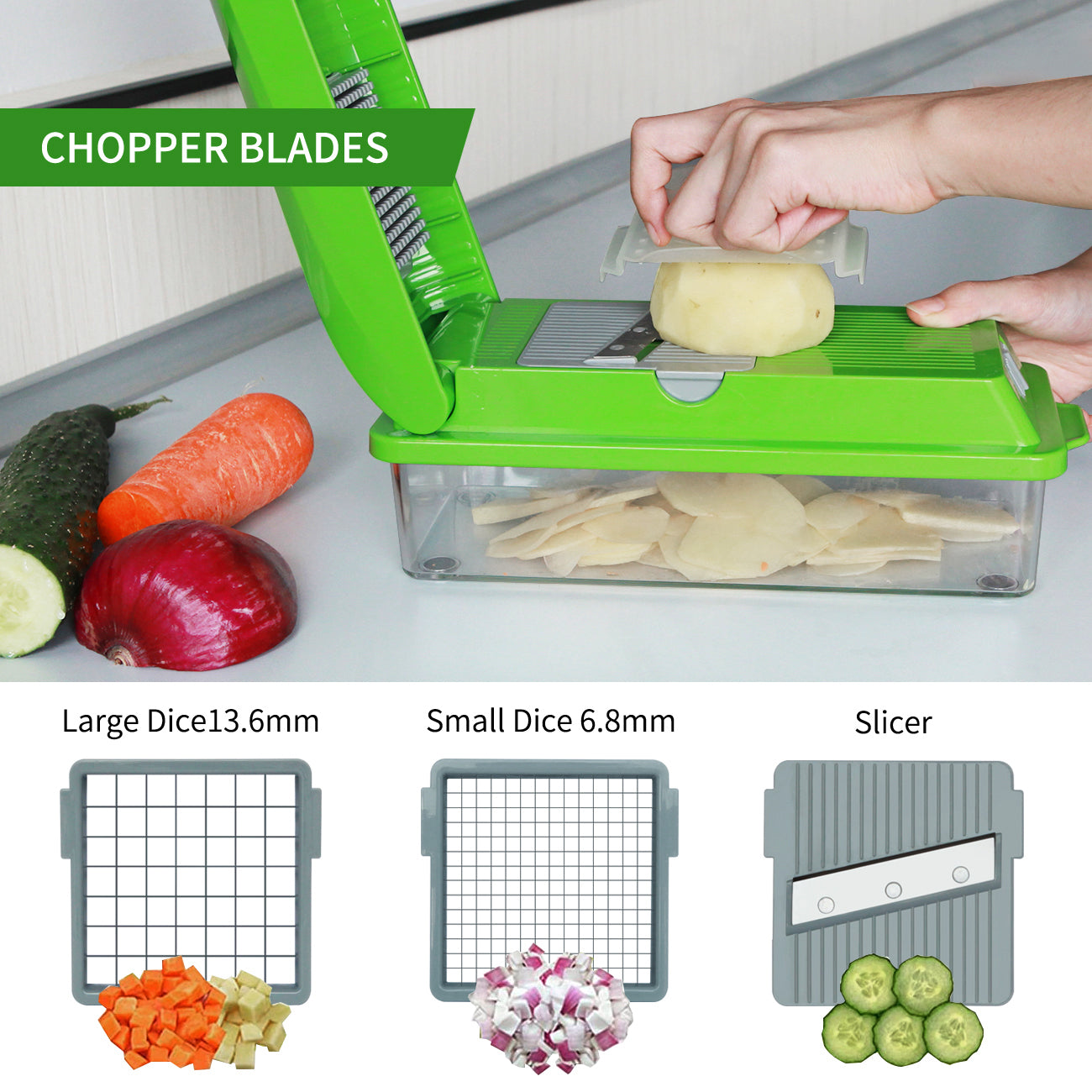 Green Vegetable Chopper - 3 Blades