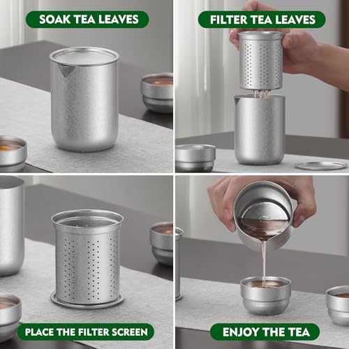 Titanium Teapot Set, 3 Cups with Infuser