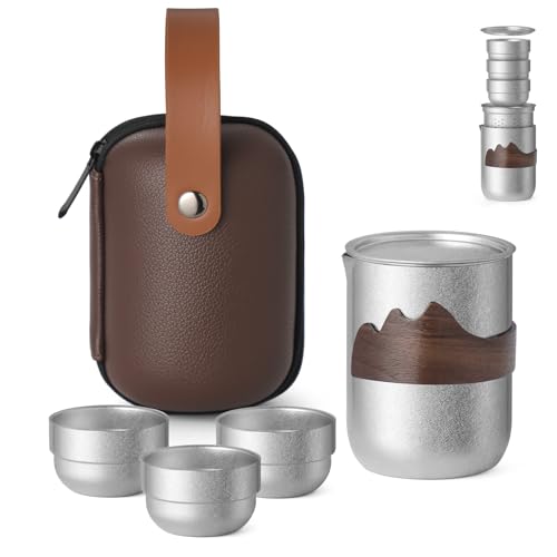 Titanium Teapot Set, 3 Cups with Infuser