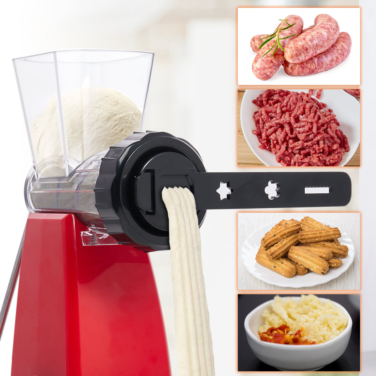 Manual Meat Grinder with Stainless Steel Blades -Red