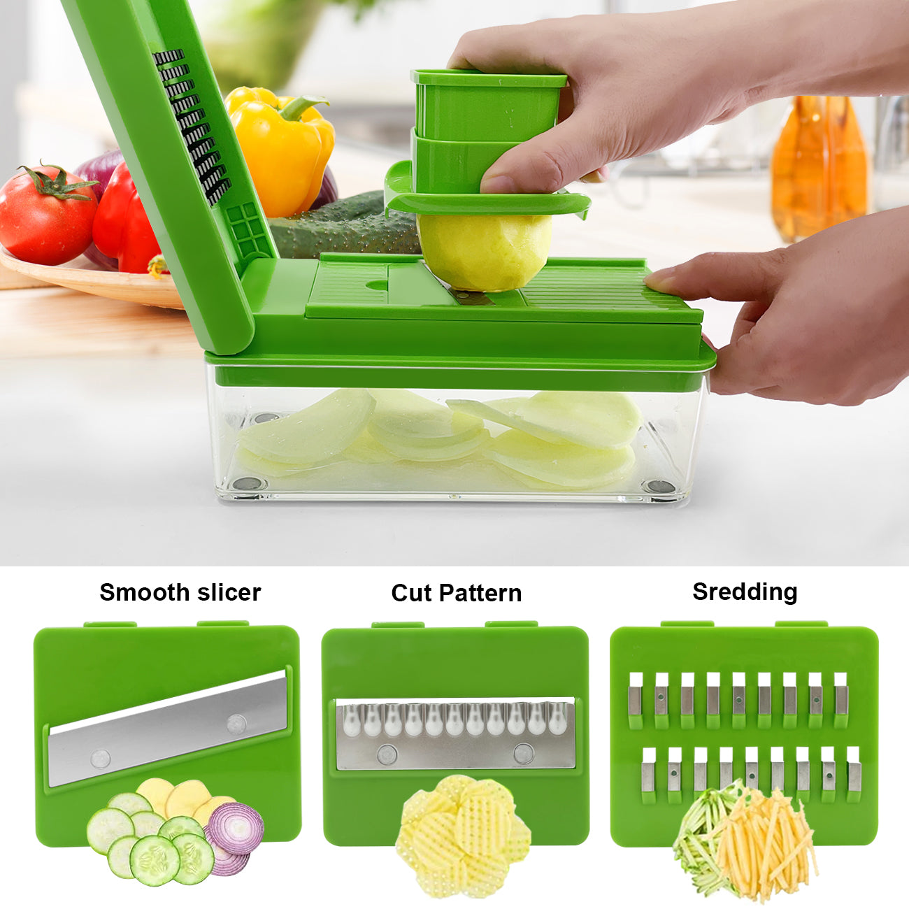 Green Multifunctional 14 in 1 Vegetable Chopper - 10 Blades