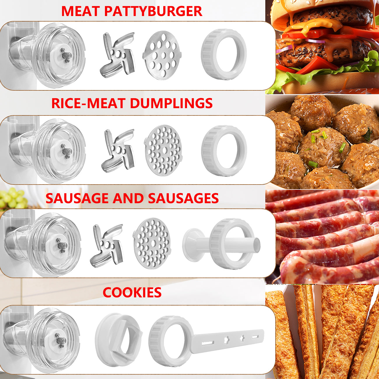 3-in-1Manual Meat Grinder, With Stainless Steel Blades