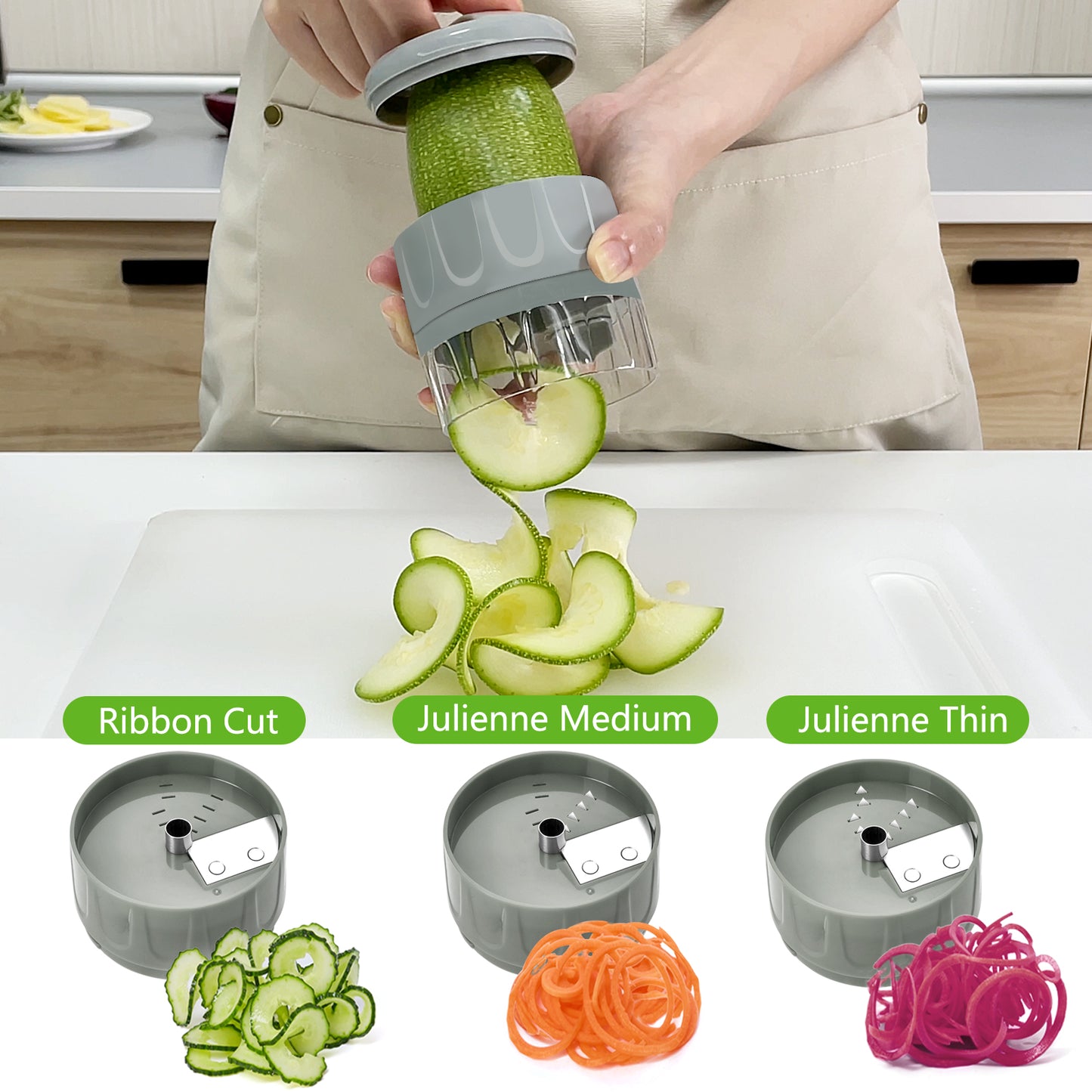 All-in-1 Mandoline Slicer Spiralizer & Chopper - Gray