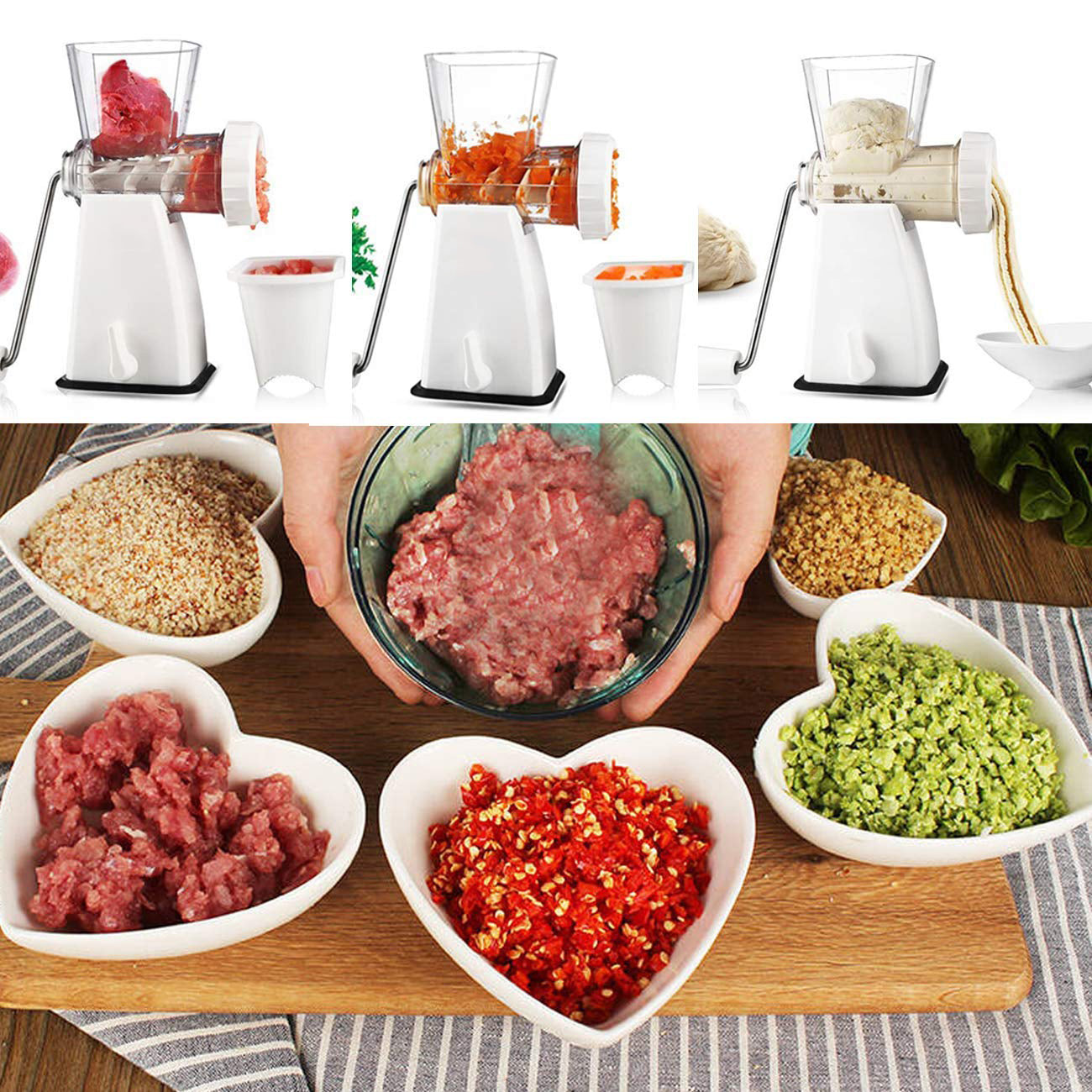 Manual Meat Grinder with Stainless Steel Blades -Withe