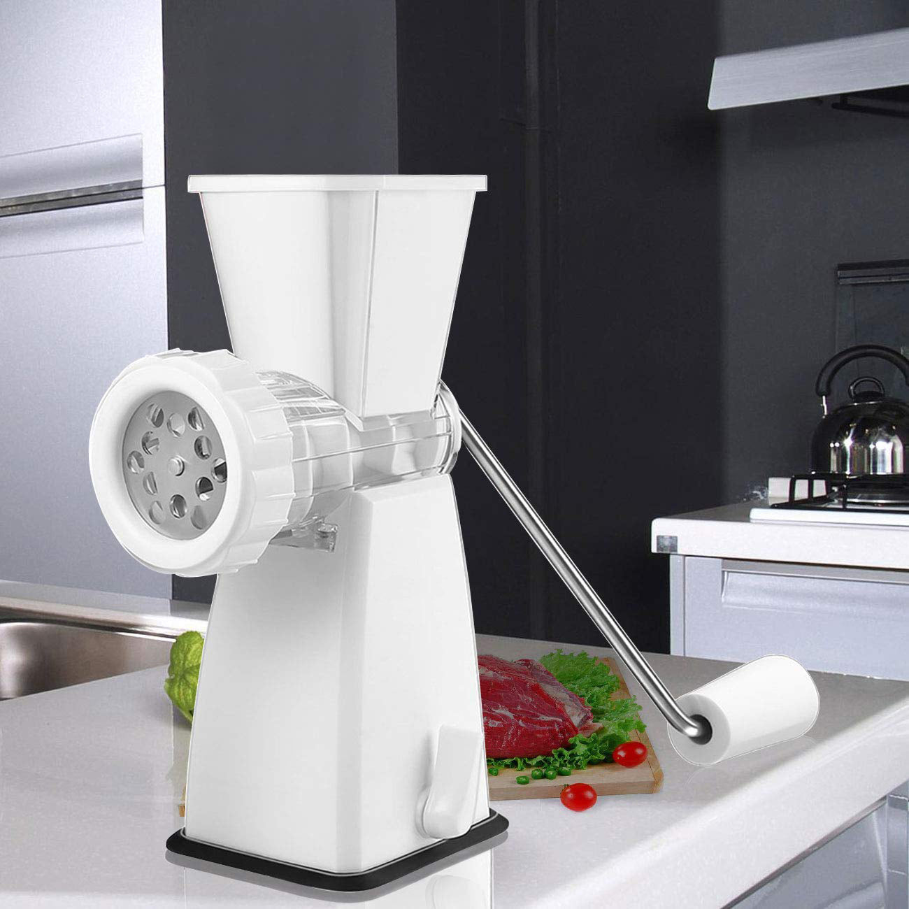 Manual Meat Grinder with Stainless Steel Blades -Withe