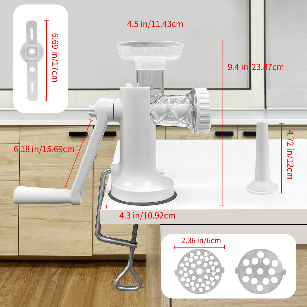 3-in-1Manual Meat Grinder, With Stainless Steel Blades