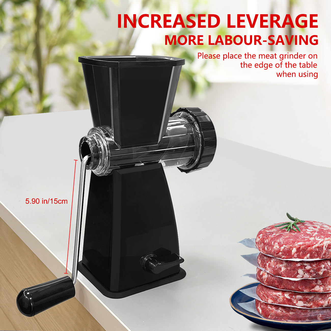 Manual Meat Grinder with Stainless Steel Blades -Black