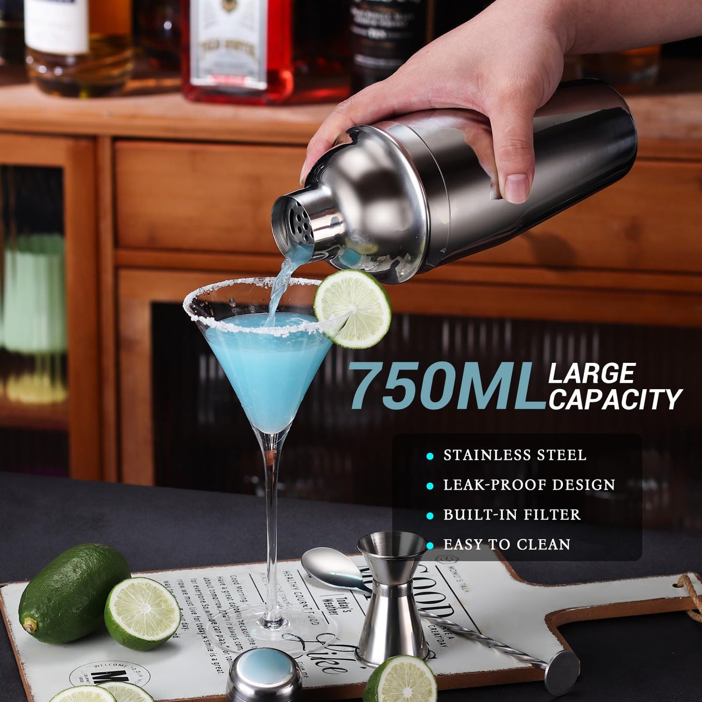 Cocktail Shaker Set Bartender Kit with Stand, 12 Piece Bar Set Drink Mixer Set with Stainless Steel Bar Accessories Tools