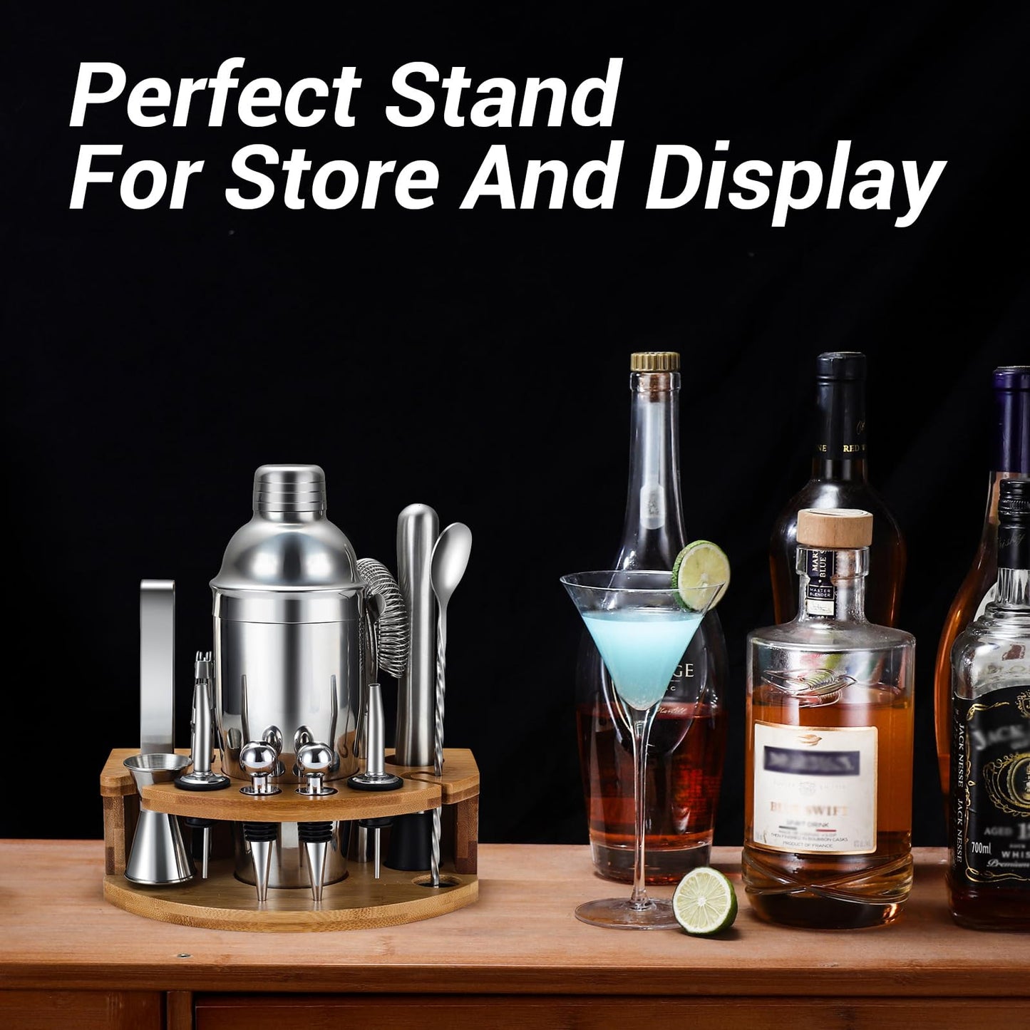 Cocktail Shaker Set Bartender Kit with Stand, 12 Piece Bar Set Drink Mixer Set with Stainless Steel Bar Accessories Tools