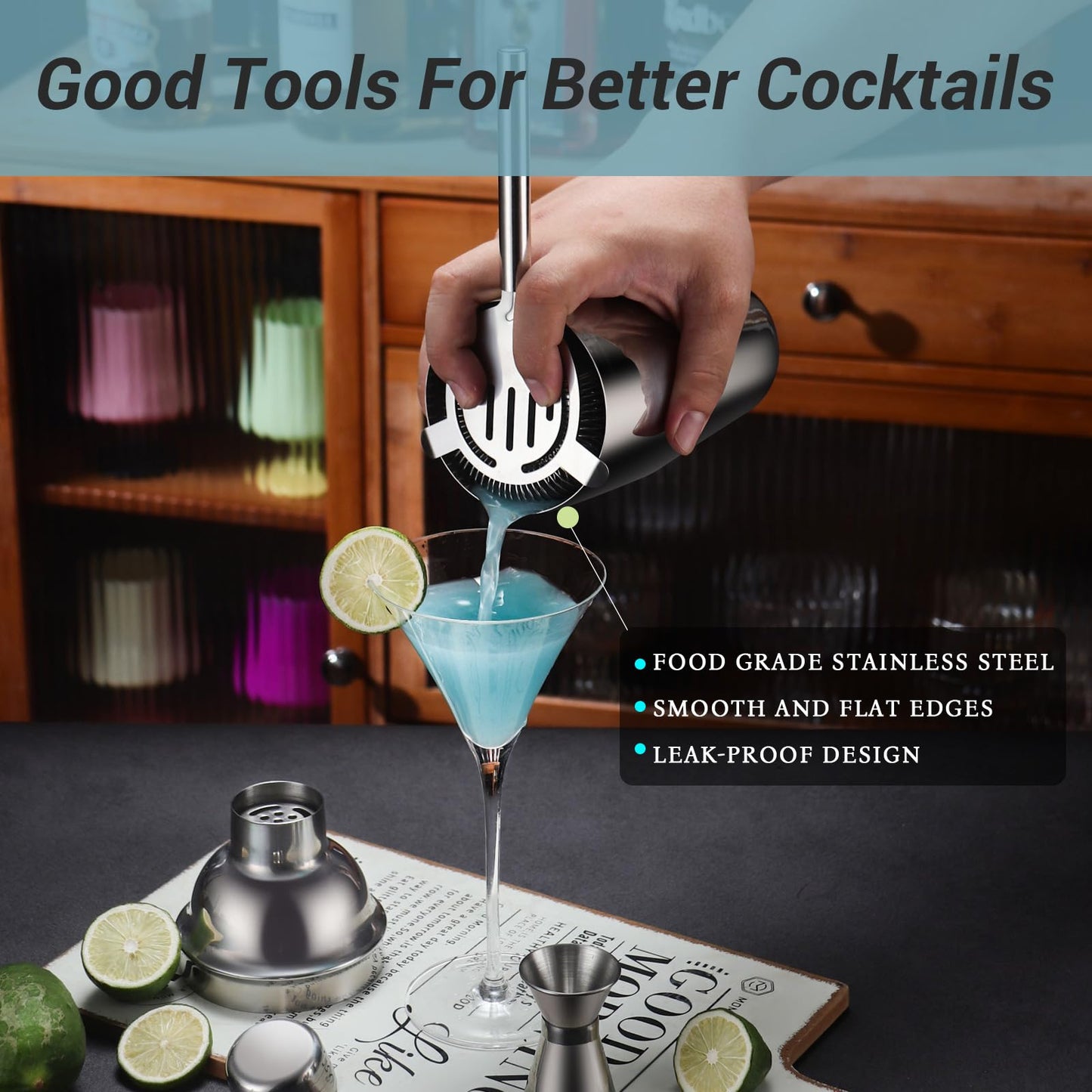 Cocktail Shaker Set Bartender Kit with Stand, 12 Piece Bar Set Drink Mixer Set with Stainless Steel Bar Accessories Tools