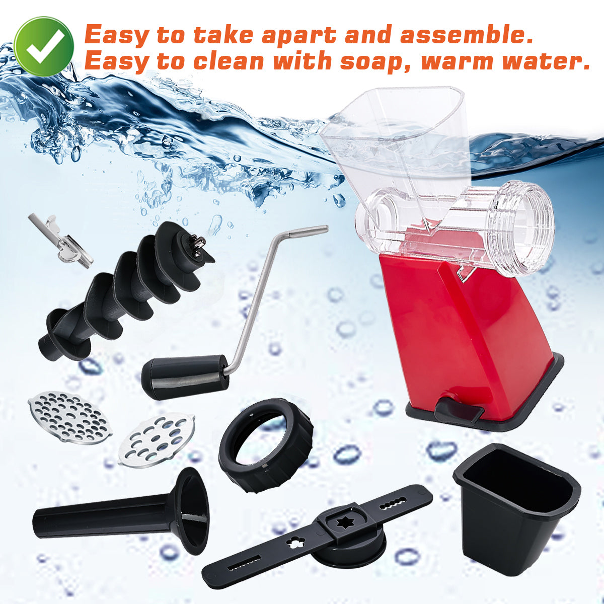 Manual Meat Grinder with Stainless Steel Blades -Red