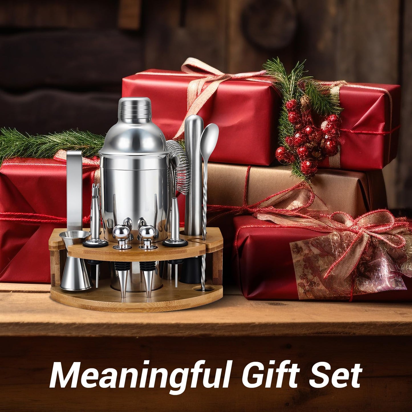 Cocktail Shaker Set Bartender Kit with Stand, 12 Piece Bar Set Drink Mixer Set with Stainless Steel Bar Accessories Tools