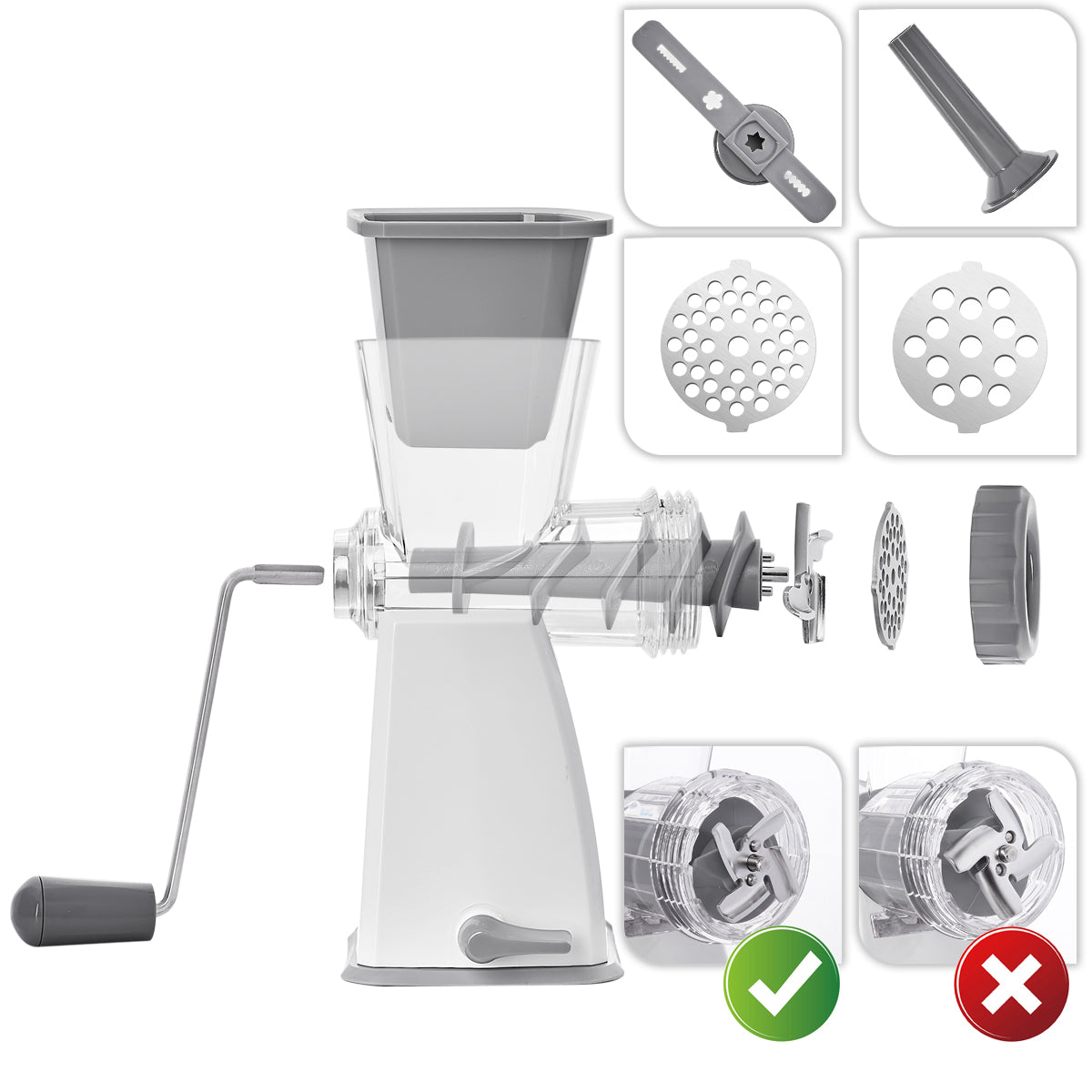 Manual Meat Grinder with Stainless Steel Blades -Gray